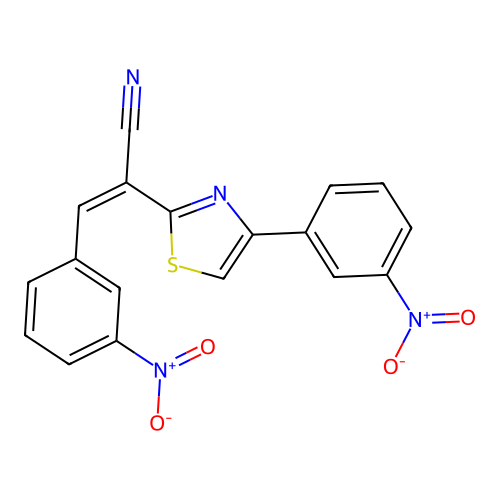 (2Z)-3-(3-nitrophenyl)-2-[4-(3-nitrophenyl)-1,3-thiazol-2-yl]prop-2-enenitrile structure