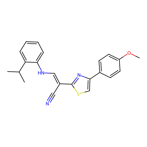 (2E)-2-[4-(4-methoxyphenyl)-1,3-thiazol-2-yl]-3-{[2-(propan-2-yl)phenyl]amino}prop-2-enenitrile structure