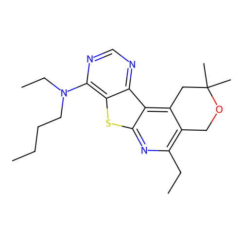 N-butyl-N,5-diethyl-2,2-dimethyl-1,4-dihydro-2H-pyrano[4'',3'':4',5']pyrido[3',2':4,5]thieno[3,2-d]pyrimidin-8-amine structure