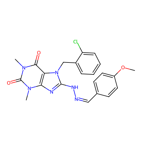 4-methoxybenzaldehyde [7-(2-chlorobenzyl)-1,3-dimethyl-2,6-dioxo-2,3,6,7-tetrahydro-1H-purin-8-yl]hydrazone structure