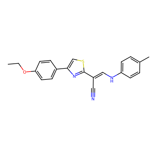(E)-2-(4-(4-ethoxyphenyl)thiazol-2-yl)-3-(p-tolylamino)acrylonitrile structure