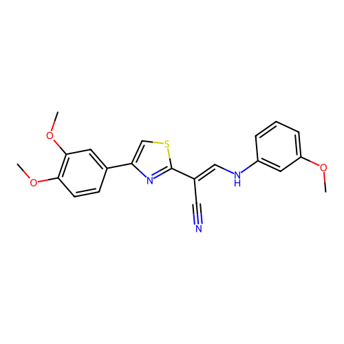 (E)-2-(4-(3,4-dimethoxyphenyl)thiazol-2-yl)-3-((3-methoxyphenyl)amino)acrylonitrile structure
