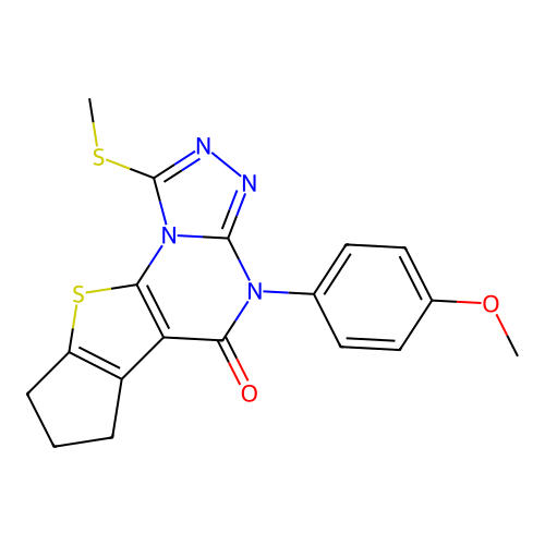 4-(4-methoxyphenyl)-1-(methylsulfanyl)-7,8-dihydro-6H-cyclopenta[4,5]thieno[3,2-e][1,2,4]triazolo[4,3-a]pyrimidin-5(4H)-one structure