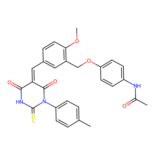 (Z)-N-(4-((5-((4,6-dioxo-2-thioxo-1-(p-tolyl)tetrahydropyrimidin-5(2H)-ylidene)methyl)-2-methoxybenzyl)oxy)phenyl)acetamide structure