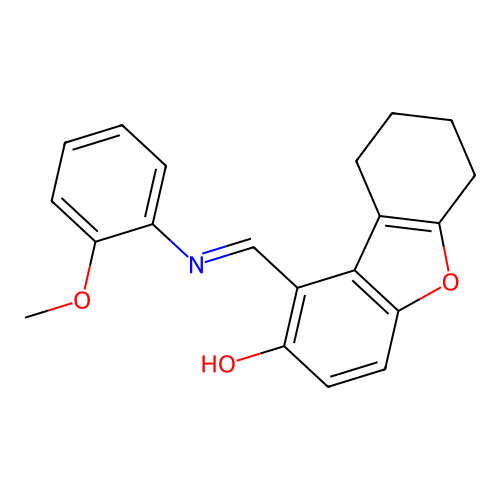 1-{[(2-Methoxyphenyl)imino]methyl}-6,7,8,9-tetrahydrodibenzo[B,D]furan-2-OL structure