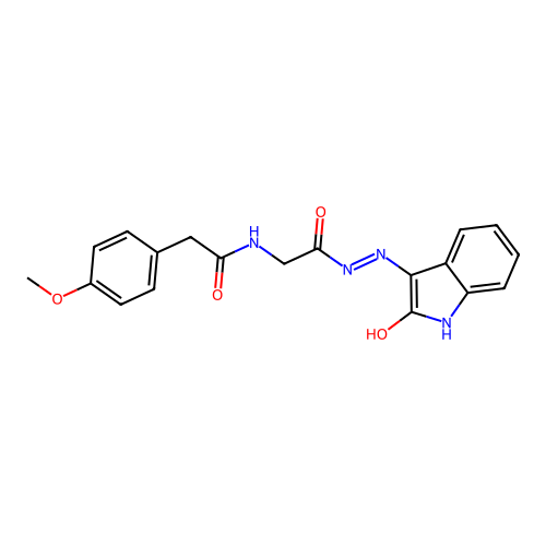 (Z)-2-(4-methoxyphenyl)-N-(2-oxo-2-(2-(2-oxoindolin-3-ylidene)hydrazinyl)ethyl)acetamide structure