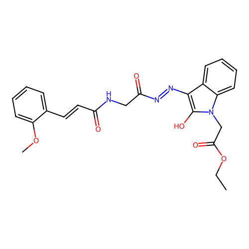 ethyl {(3Z)-3-[2-({[(2E)-3-(2-methoxyphenyl)prop-2-enoyl]amino}acetyl)hydrazinylidene]-2-oxo-2,3-dihydro-1H-indol-1-yl}acetate structure