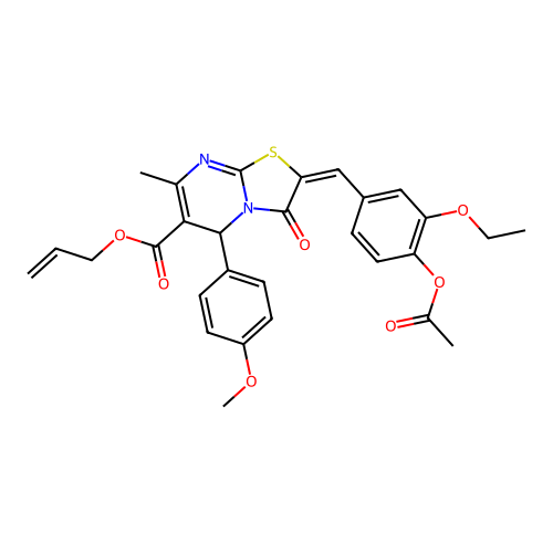 ALLYL (2E)-2-[4-(ACETYLOXY)-3-ETHOXYBENZYLIDENE]-5-(4-METHOXYPHENYL)-7-METHYL-3-OXO-2,3-DIHYDRO-5H-[1,3]THIAZOLO[3,2-A]PYRIMIDINE-6-CARBOXYLATE structure