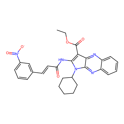 (E)-ethyl 1-cyclohexyl-2-(3-(3-nitrophenyl)acrylamido)-1H-pyrrolo[2,3-b]quinoxaline-3-carboxylate structure
