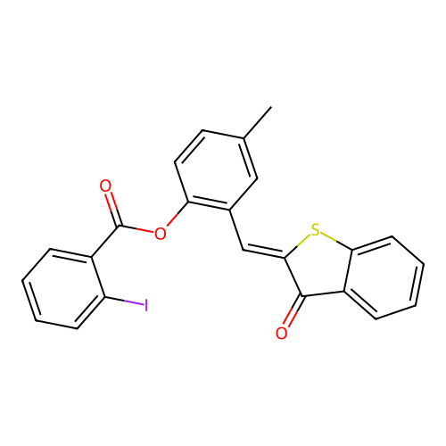 (Z)-4-methyl-2-((3-oxobenzo[b]thiophen-2(3H)-ylidene)methyl)phenyl 2-iodobenzoate structure