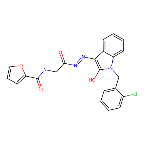 (Z)-N-(2-(2-(1-(2-chlorobenzyl)-2-oxoindolin-3-ylidene)hydrazinyl)-2-oxoethyl)furan-2-carboxamide structure