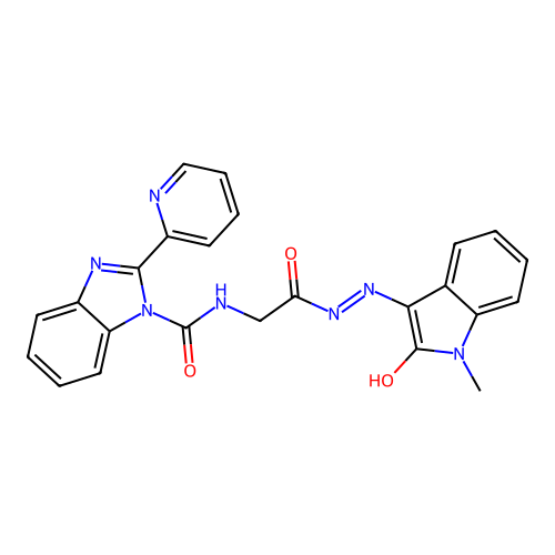(Z)-N-(2-(2-(1-methyl-2-oxoindolin-3-ylidene)hydrazinyl)-2-oxoethyl)-2-(pyridin-2-yl)-1H-benzo[d]imidazole-1-carboxamide structure