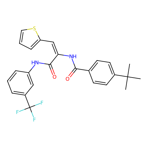 4-tert-butyl-N-[2-thiophen-2-yl-1-[[3-(trifluoromethyl)phenyl]carbamoyl]ethenyl]benzamide structure
