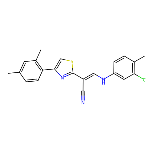 (2E)-3-[(3-chloro-4-methylphenyl)amino]-2-[4-(2,4-dimethylphenyl)-1,3-thiazol-2-yl]prop-2-enenitrile structure