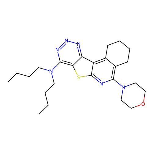 N,N-dibutyl-5-(morpholin-4-yl)-1,2,3,4-tetrahydro[1,2,3]triazino[4',5':4,5]thieno[2,3-c]isoquinolin-8-amine structure