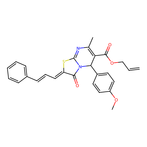 (Z)-allyl 5-(4-methoxyphenyl)-7-methyl-3-oxo-2-((E)-3-phenylallylidene)-3,5-dihydro-2H-thiazolo[3,2-a]pyrimidine-6-carboxylate structure