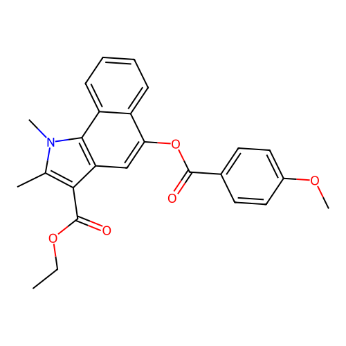 ethyl 5-((4-methoxybenzoyl)oxy)-1,2-dimethyl-1H-benzo[g]indole-3-carboxylate structure