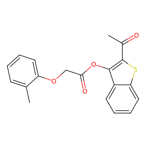 2-Acetyl-1-benzothiophen-3-yl (2-methylphenoxy)acetate structure