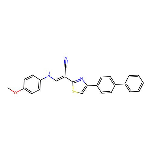 (2E)-2-[4-(biphenyl-4-yl)-1,3-thiazol-2-yl]-3-[(4-methoxyphenyl)amino]prop-2-enenitrile structure
