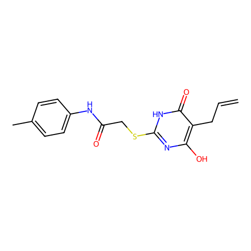 2-[(4-hydroxy-6-oxo-5-prop-2-enyl-1H-pyrimidin-2-yl)sulfanyl]-N-(4-methylphenyl)acetamide structure