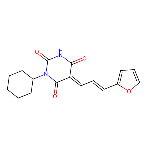 (5E)-1-cyclohexyl-5-[(E)-3-(furan-2-yl)prop-2-enylidene]-1,3-diazinane-2,4,6-trione structure