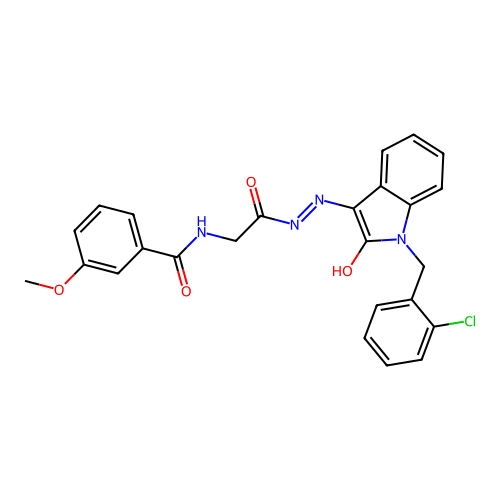 (E)-N-(2-(2-(1-(2-chlorobenzyl)-2-oxoindolin-3-ylidene)hydrazinyl)-2-oxoethyl)-3-methoxybenzamide structure