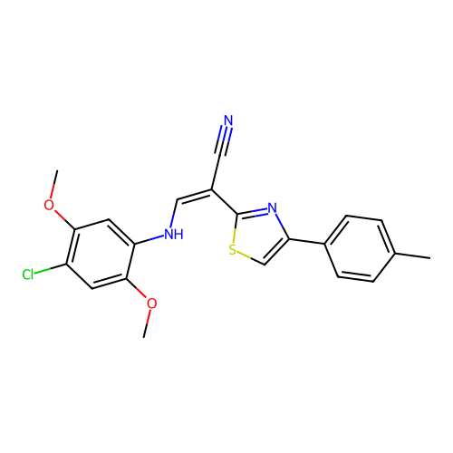 (Z)-3-((4-chloro-2,5-dimethoxyphenyl)amino)-2-(4-(p-tolyl)thiazol-2-yl)acrylonitrile structure