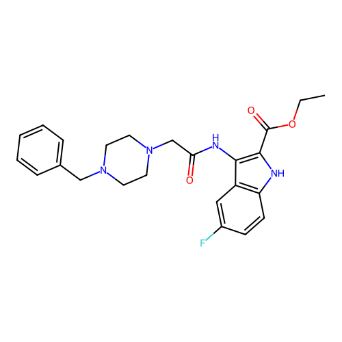 ethyl 3-{[(4-benzylpiperazin-1-yl)acetyl]amino}-5-fluoro-1H-indole-2-carboxylate structure