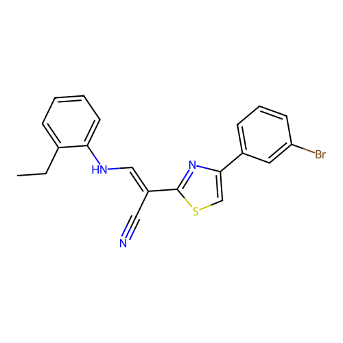 (2E)-2-[4-(3-bromophenyl)-1,3-thiazol-2-yl]-3-[(2-ethylphenyl)amino]prop-2-enenitrile structure