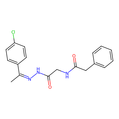 N-[2-[(2Z)-2-[1-(4-chlorophenyl)ethylidene]hydrazinyl]-2-oxoethyl]-2-phenylacetamide structure