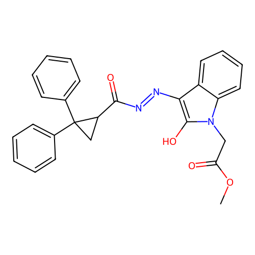 METHYL 2-[(3E)-3-{[(2,2-DIPHENYLCYCLOPROPYL)FORMAMIDO]IMINO}-2-OXO-2,3-DIHYDRO-1H-INDOL-1-YL]ACETATE structure
