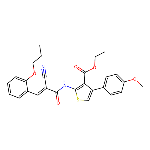 (E)-ethyl 2-(2-cyano-3-(2-propoxyphenyl)acrylamido)-4-(4-methoxyphenyl)thiophene-3-carboxylate structure
