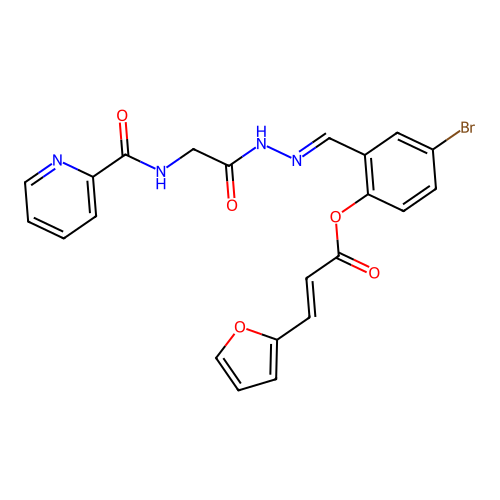 (E)-4-bromo-2-((E)-(2-(2-(picolinamido)acetyl)hydrazono)methyl)phenyl 3-(furan-2-yl)acrylate structure