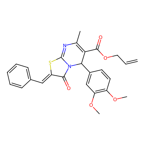 (Z)-allyl 2-benzylidene-5-(3,4-dimethoxyphenyl)-7-methyl-3-oxo-3,5-dihydro-2H-thiazolo[3,2-a]pyrimidine-6-carboxylate structure