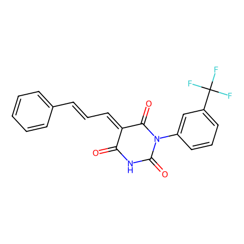 (5E)-5-[(2E)-3-phenylprop-2-en-1-ylidene]-1-[3-(trifluoromethyl)phenyl]pyrimidine-2,4,6(1H,3H,5H)-trione structure