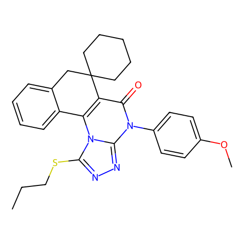 4-(4-methoxyphenyl)-1-(propylsulfanyl)-4H-spiro[benzo[h][1,2,4]triazolo[4,3-a]quinazoline-6,1'-cyclohexan]-5(7H)-one structure
