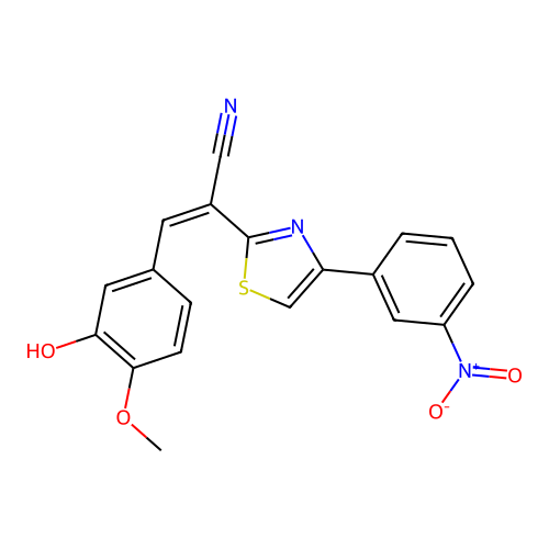 (Z)-3-(3-hydroxy-4-methoxyphenyl)-2-(4-(3-nitrophenyl)thiazol-2-yl)acrylonitrile structure