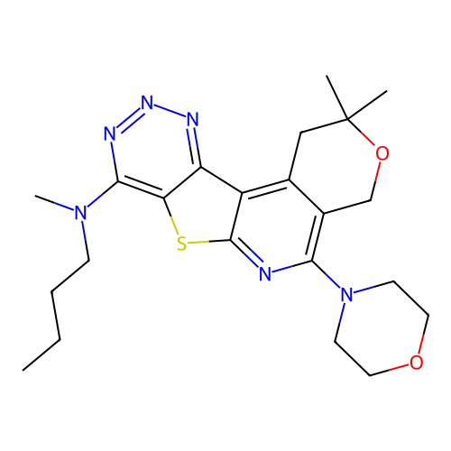 N-butyl-N,2,2-trimethyl-5-(morpholin-4-yl)-1,4-dihydro-2H-pyrano[4'',3'':4',5']pyrido[3',2':4,5]thieno[3,2-d][1,2,3]triazin-8-amine structure