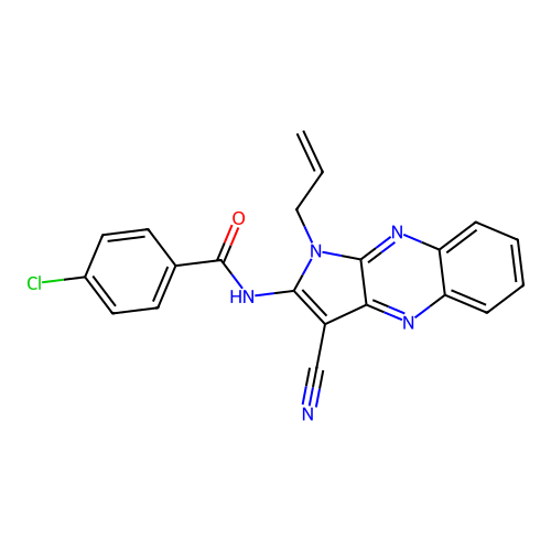 4-chloro-N-(3-cyano-1-prop-2-enylpyrrolo[3,2-b]quinoxalin-2-yl)benzamide structure