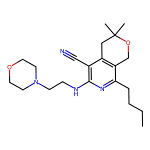 8-butyl-3,3-dimethyl-6-(2-morpholin-4-ylethylamino)-1,4-dihydropyrano[3,4-c]pyridine-5-carbonitrile structure