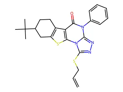 1-(allylthio)-8-(tert-butyl)-4-phenyl-6,7,8,9-tetrahydrobenzo[4,5]thieno[3,2-e][1,2,4]triazolo[4,3-a]pyrimidin-5(4H)-one structure