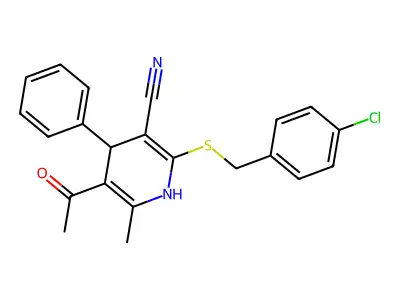 5-acetyl-2-[(4-chlorophenyl)methylsulfanyl]-6-methyl-4-phenyl-1,4-dihydropyridine-3-carbonitrile structure