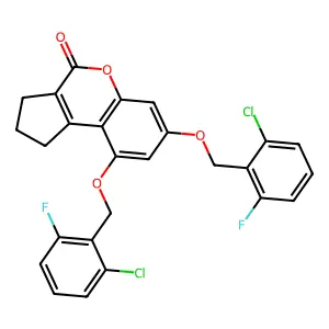 7,9-Bis((2-chloro-6-fluorobenzyl)oxy)-2,3-dihydrocyclopenta(C)chromen-4(1H)-one structure