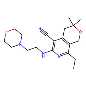 8-ethyl-3,3-dimethyl-6-(2-morpholin-4-ylethylamino)-1,4-dihydropyrano[3,4-c]pyridine-5-carbonitrile structure