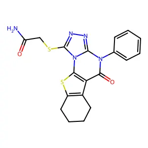 2-((5-oxo-4-phenyl-4,5,6,7,8,9-hexahydrobenzo[4,5]thieno[3,2-e][1,2,4]triazolo[4,3-a]pyrimidin-1-yl)thio)acetamide structure