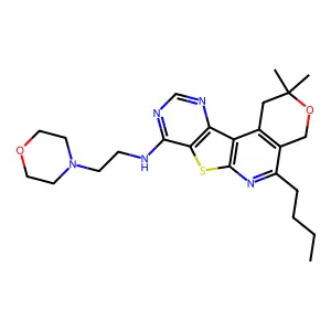 5-Butyl-2,2-dimethyl-N-(2-morpholinoethyl)-1,4-dihydro-2H-pyrano[4'',3'':4',5']pyrido[3',2':4,5]thieno[3,2-d]pyrimidin-8-amine structure