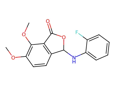 3-[(2-fluorophenyl)amino]-6,7-dimethoxy-2-benzofuran-1(3H)-one structure