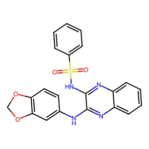 N-[3-(1,3-benzodioxol-5-ylamino)quinoxalin-2-yl]benzenesulfonamide structure