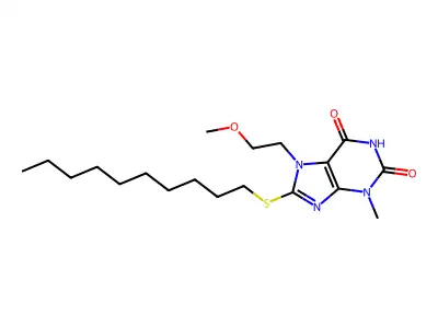 8-Decylsulfanyl-7-(2-methoxyethyl)-3-methylpurine-2,6-dione structure