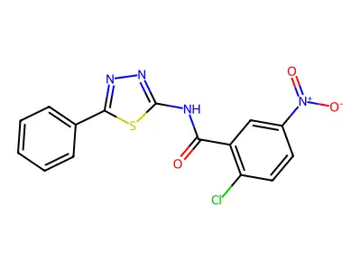 2-chloro-5-nitro-N-(5-phenyl-1,3,4-thiadiazol-2-yl)benzamide structure